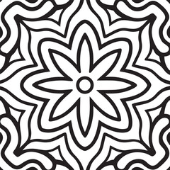 Symmetrical Black and White Geometric Flower Pattern