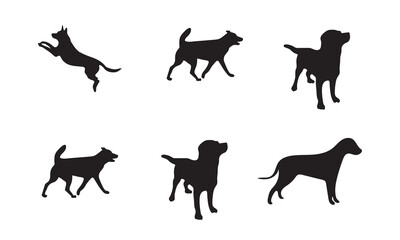 Vector silhouette of a dog on a white background.