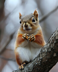 Fototapeta premium Close-up of a squirrel on a tree branch.