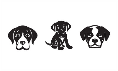 Black dog head silhouette on white background, dog head vector