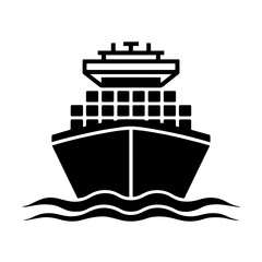 Obraz premium Black Silhouette Container Ship Icon