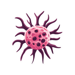 Isolated Pixel Art Rendering of Pink Circular Organism with Dark Spots and Extensions on White Background