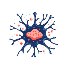 Microscopic Cell Illustration Featuring Blue Membrane and a Red Nucleus on White Background