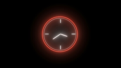 Glowing Neon Clock on Black Background Showing Time for Business or Deadline Concept
