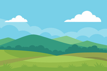 Obraz premium Green summer mountain landscape with blue sky and clouds