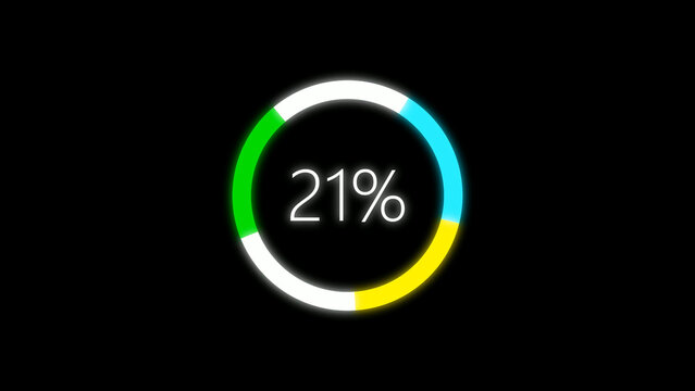 Colorful Circle Loading Bar Showing Twenty One Percent on a Black Background