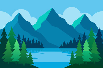 Fototapeta premium Winter mountain landscape with snowy peaks, forest, and sky