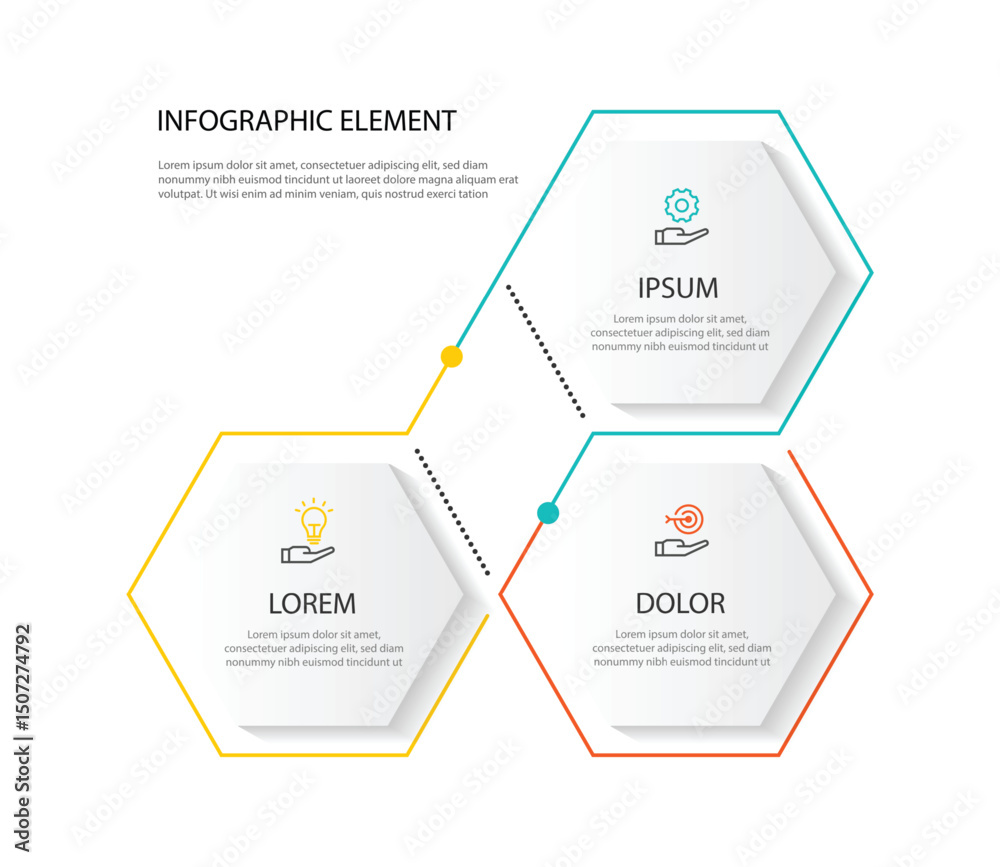 Fototapete modern design template infographic with 3 step line hexagon style. vector diagram concept suitable f