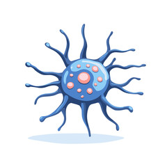 Obraz premium Pixel Art Style Blue Virus Cell with Pink Spots on a White Background Microscopic Detailed View