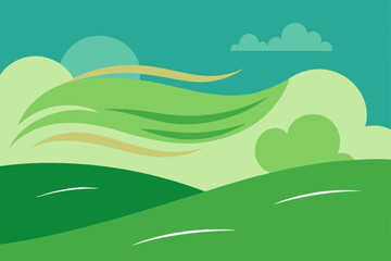 Obraz premium Green grass field summer landscape with blue sky and clouds