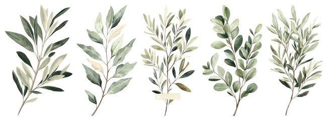 Fototapeta premium PNG Elegant botanical leaf illustrations, element set on transparent background