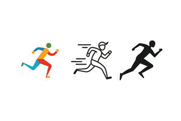 man fast run icon set, man fast run colorful, outline and silhouette icon isolated on white background