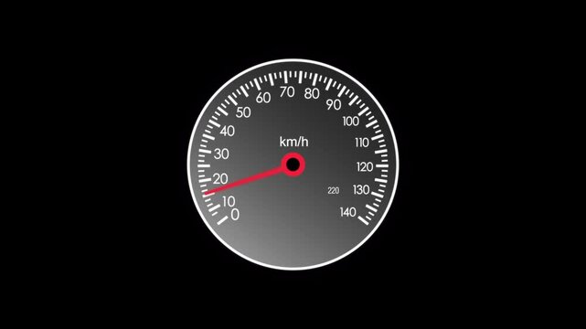 Animated speedometer video showing speed fluctuating between 0 and 140 kmh on a black background