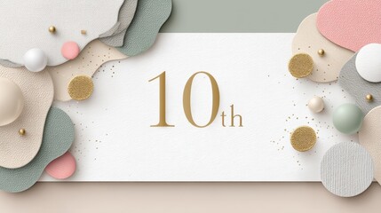 Anniversary logo 10th concept. Elegant 10th anniversary logo with abstract shapes and pastel colors