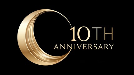 Anniversary logo 10th concept. Elegant 10th Anniversary Emblem in Gold and Black
