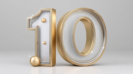 Anniversary logo 10th concept. Metallic number 10 with glowing edges
