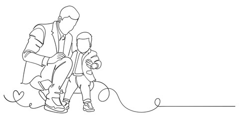 Fathers day line art style vector illustration, father and son line art illustration