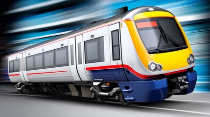 Modern high-speed train moving quickly on a blurred background, showcasing advanced transportation technology