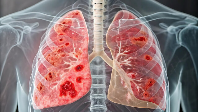 Diseased Human Lungs with Tuberculosis Infection - Medical 3D Illustration