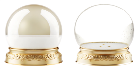 gold empty snow globe isolated on white background PNG