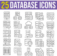 Database and Analytics Icons Set, Relational Database Symbol, Editable Stroke, and pixel-perfect. This Set includes: Statistic, Server, Monitoring, Access, System, Backup, and Network icons.