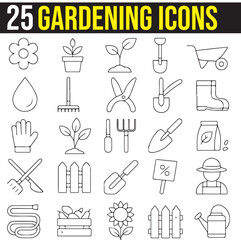 Gardening, Nursery and Growing Line Art Vector Icons With Editable Stroke. Pixel Perfect, Growing Icons Set. Landscaping