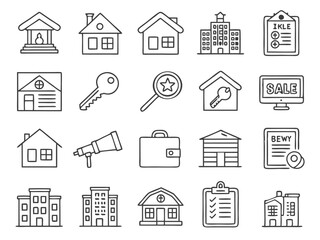 Fototapeta premium Real Estate Icon Set – Simple Line Art for Property, Housing, and Marketing