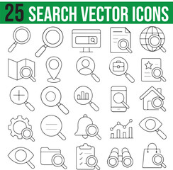 Search Vector Icons Set, Line Series with editable stroke, Pixel perfect icons, Isolated Vector Icons, Magnifying Glass Flat Vector icons for Website and mobile apps.