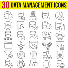 Fototapeta premium Data Management Icons Set with editable stroke, 30 icons, pixel perfect, computer programmer, server, analytics, database, UI and UX vector icons, statistic, monitoring, network, data filtration