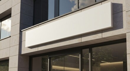 Fototapeta premium Modern Blank Rectangular Sign on Building Exterior Perfect for Business Branding and Signage Design