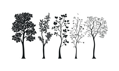 Obraz premium Dogwood Tree Spring Urban Park Design Collection, forest silhouette, wild tree, seasonal nature, black tree, vector illustration, nature landscape, botanical art, outdoor greenery.