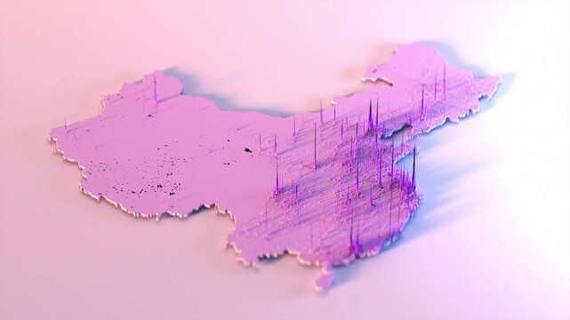 3D Extruded Choropleth Population Density Map with Rising Spikes Metropols and Color Heat Country China