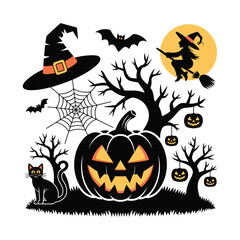 Fototapeta premium Halloween tree black silhouette .white background 