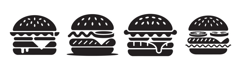 Simple burger silhouette icon. Fast food burger vector illustration eps 10