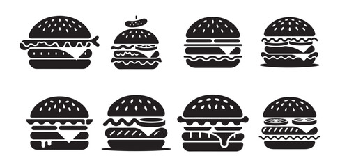 Simple burger silhouette icon. Fast food burger vector illustration eps 10