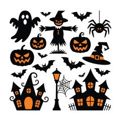 Halloween witch silhouette set ,vector element bundle
