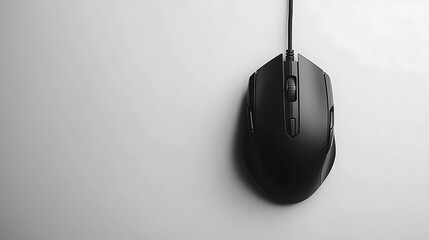 Sleek black wired gaming mouse on white background perfect for tech product presentation or computer accessory advertisement