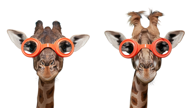Funny portrait of a hipster giraffe. Fashion and beauty concept