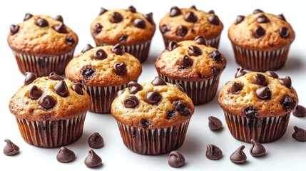 Delicious chocolate chip muffins baking studio shot