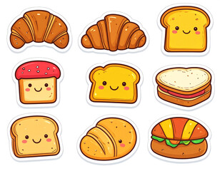 Cute Bread Sticker Set with Cartoon Faces