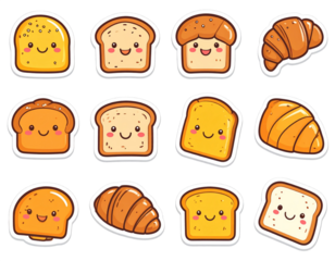 Cute Bread Sticker Set with Cartoon Faces