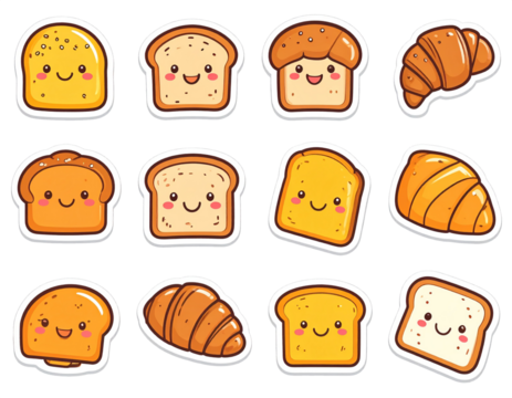 Cute Bread Sticker Set with Cartoon Faces