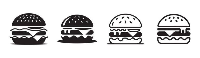 Simple burger silhouette icon. Fast food burger vector illustration eps 10