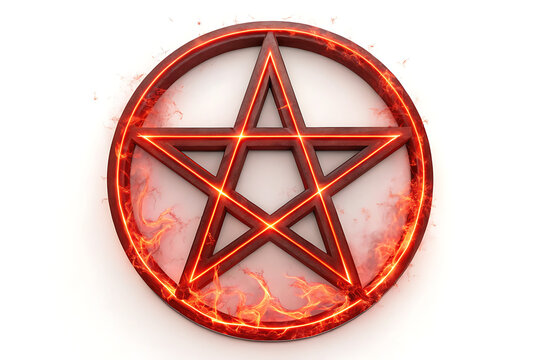 Burning Pentacle symbol in a circle. Fire animation pentagram symbol talisman pentacle esoteric pentagram. Pentacle red neon star amulet satanic pentagram amulet talisman. Esoteric white Background