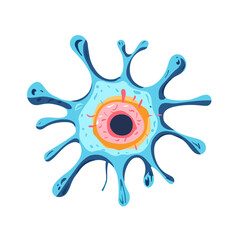 Fototapeta premium Detailed Neuron Cell Illustration with Blue Exterior and Pink Interior Detailing on a White Background in Flat Style