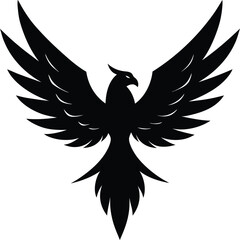 Stylized eagle wings, black, high-contrast vector icon, wings spreading upward.