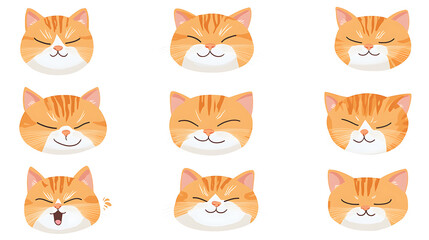 Fototapeta premium Emotion icon set of famous cat breeds featuring shy, playful, and cheeky moods with clean transparent background 