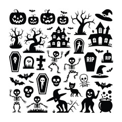 Halloween witch silhouette set ,vector element bundle