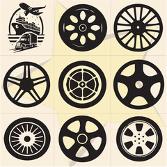 All kind of transportation vector Black and white set-108