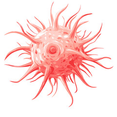 Detailed Vector Illustration of a Red Colored Virus or Microbe on a White Background with Spiked Surface and Concentric Pattern